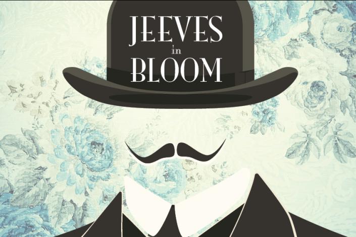 "Jeeves in Bloom" on silhouette of a man with mustache, tux, and bowler hat. 