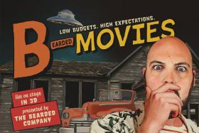 poster image with the title B(earded) Movies in big letters and a man with a look of shock on his face.