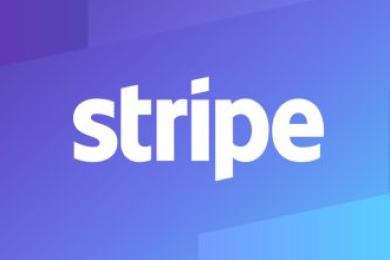 'Stripe' logo white text on shades of blue background.