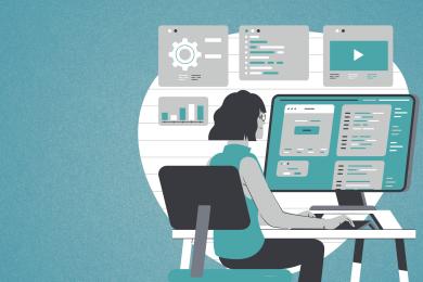 Illustration of a woman at a computer