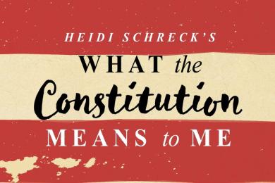 White and red background with text reading "What The Constitution Means To Me"