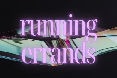 show title in a neon lavender font on an abstract background