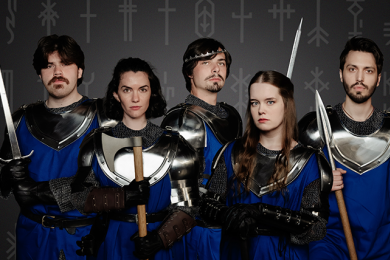 Knights of the Round Table characters on a gray gradient background with 