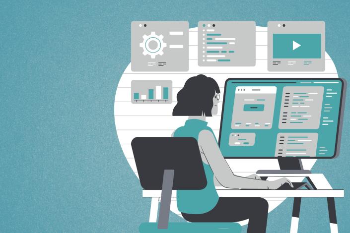 Illustration of a woman at a computer