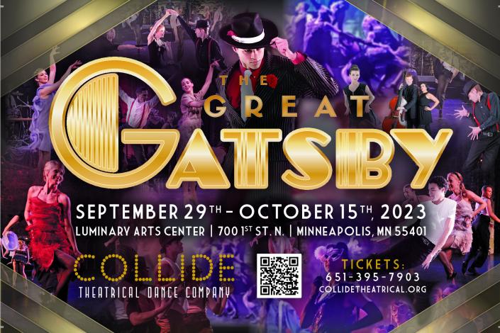 A poster with a collage of dance photos with the logo for "The Great Gatsby"