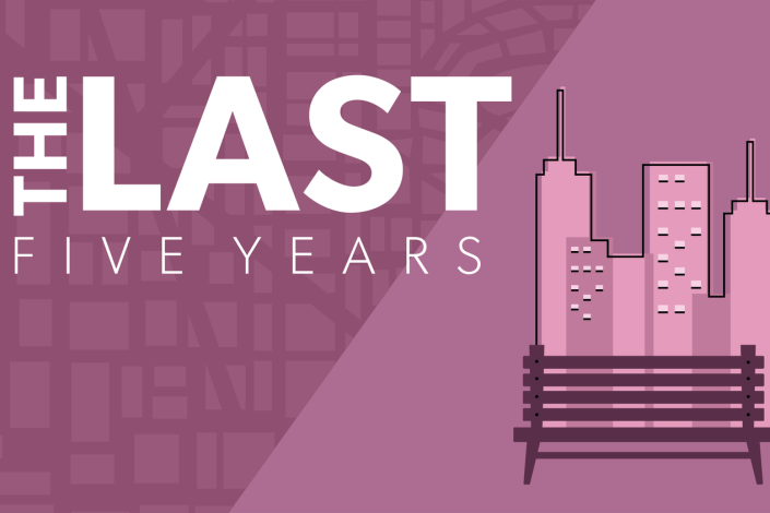 The Last Five Years in white text on a pink background