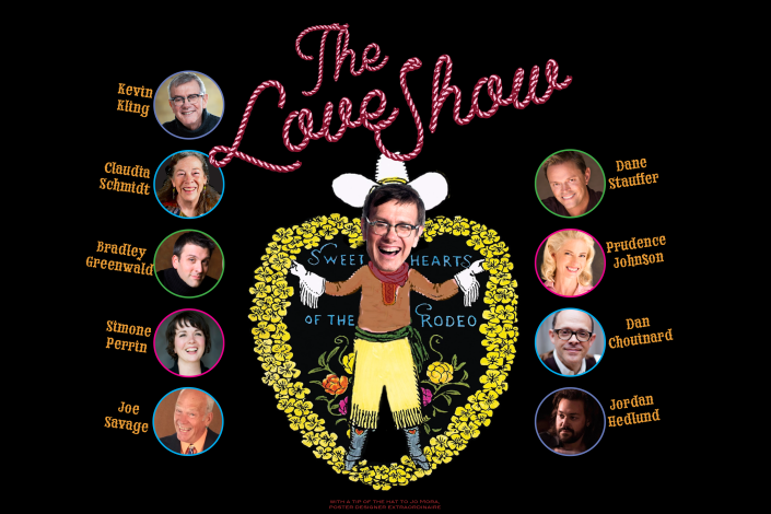 Cast of The Love Show in festive rodeo frames on a black background.