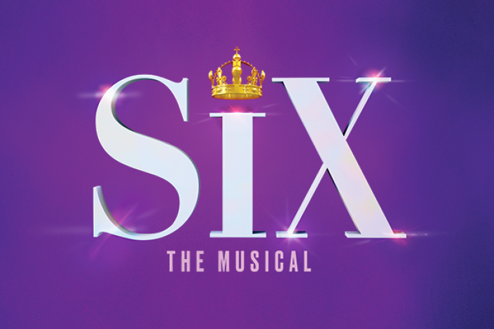 The show logo for "SIX" with a gold crown as the dot for the "i"