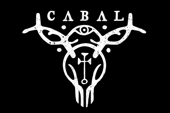 a stylized illustration of the skull of a stag, adorned with magical symbols, under the word CABAL.