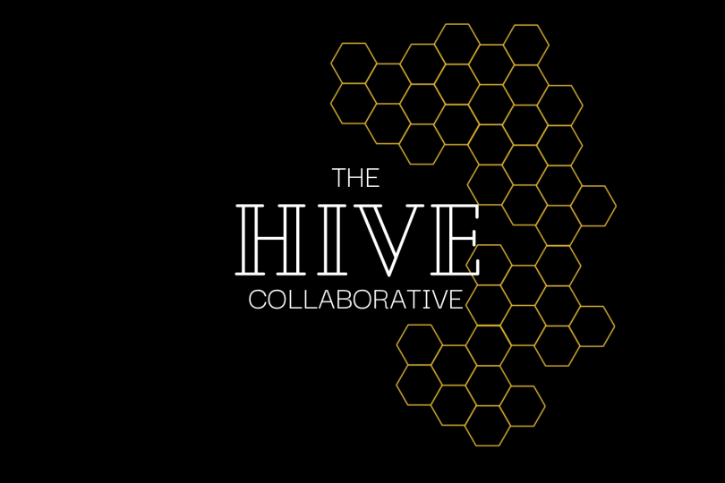 The Hive Collaborative logo, written out with honeycomb behind