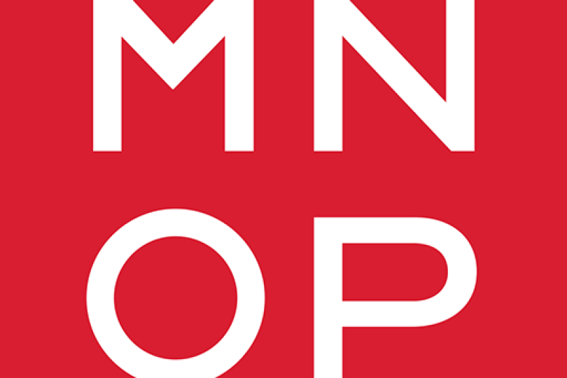 White Letters "MNOP" on Red Background. (Minnesota Opera Logo)