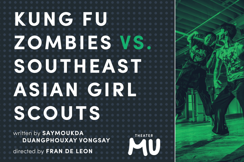 Kung Fu Zombies vs. Southeast Asian Girl Scouts, a girl flying in to punch a zombie in the face
