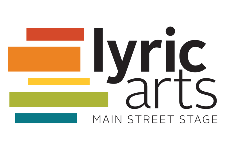 Lyric Arts Main Street Stage in black text with Lyric Arts' signature colors red, orange, yellow, green and blue to the left