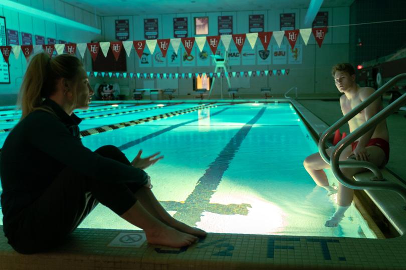 A production photo of Red Speedo.